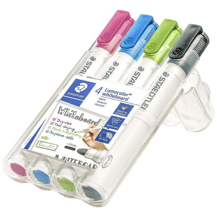 Staedtler Lumocolor Whiteboard Markers - Bullet 2mm: Brights (Pack of 4)