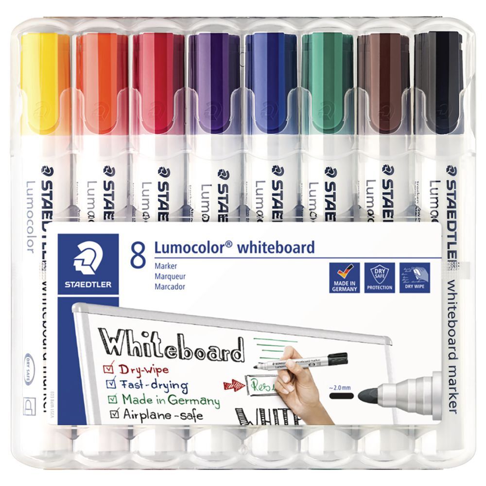 Staedtler Lumocolor Whiteboard Marker - Bullet: Assorted Colours (Pack of 8)