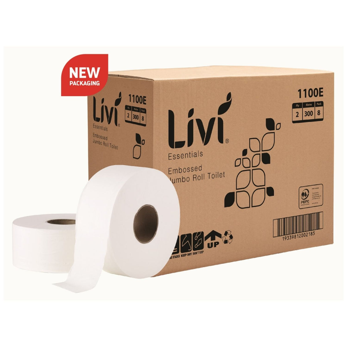 Livi Essentials Embossed Jumbo Toilet Rolls 2 Ply 300m (Box of 8)