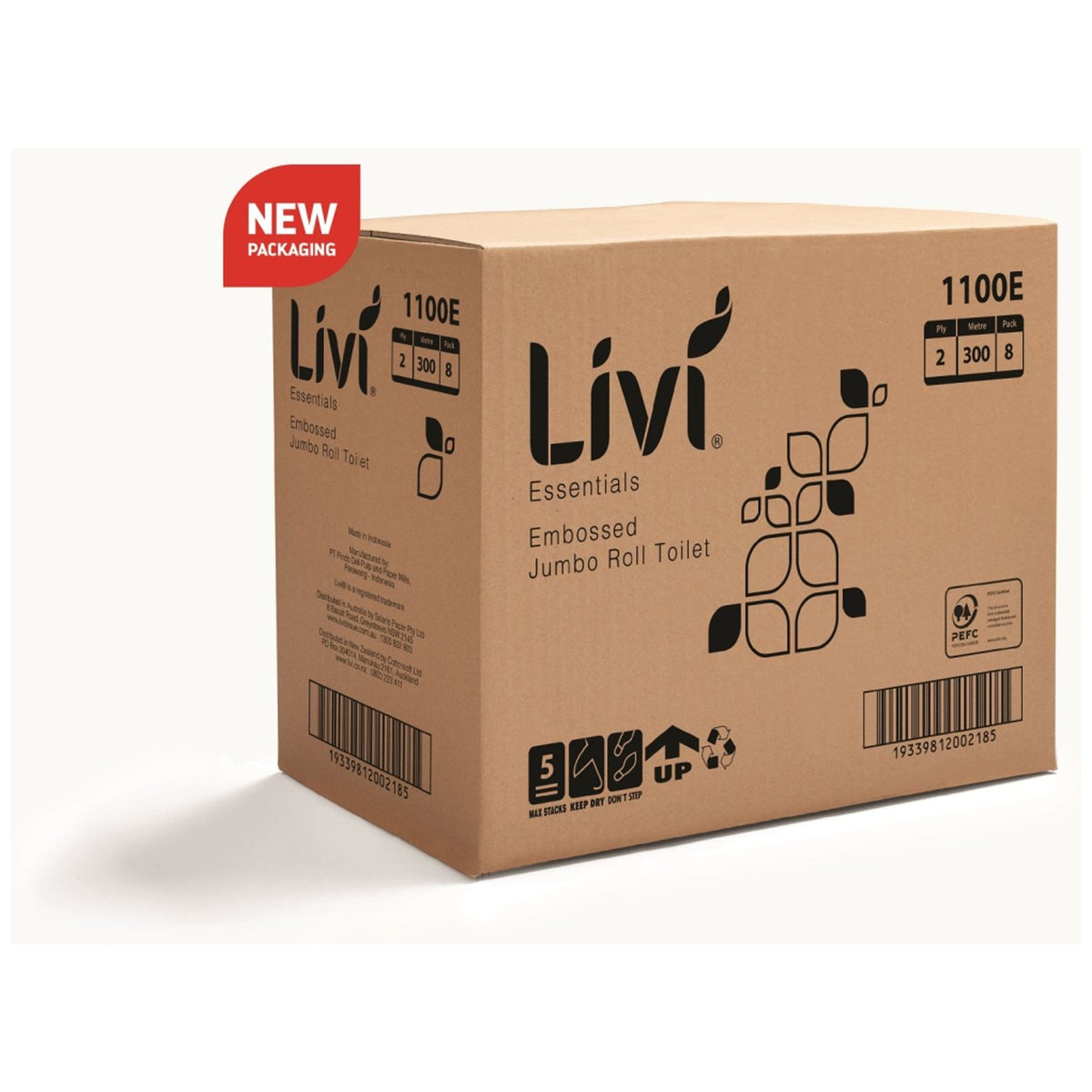 Livi Essentials Embossed Jumbo Toilet Rolls 2 Ply 300m (Box of 8) - view 2