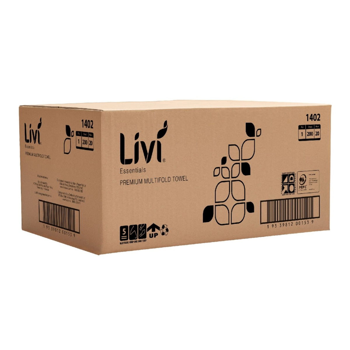 Livi Essentials Multifold Paper Towels 1 Ply 200 Sheets (Box of 20) - view 2