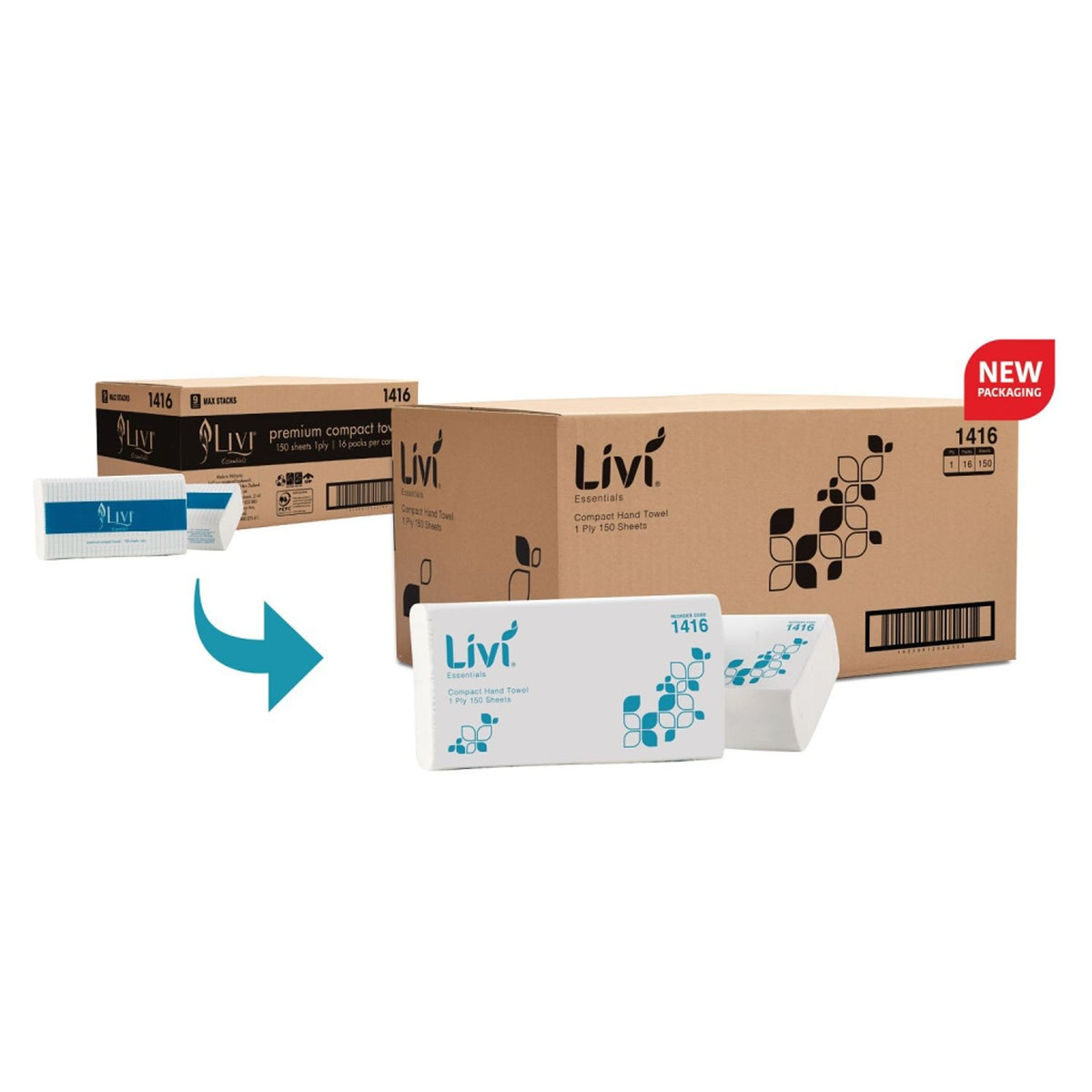 Livi Essentials Compact Paper Towels 1 Ply 150 Sheets (Box of 16) - view 2