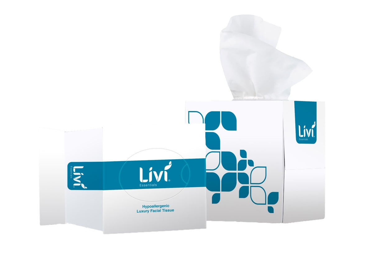 Livi Essentials Hypoallergenic Facial Tissues Cube 2 Ply 90 Sheets (Box of 24)
