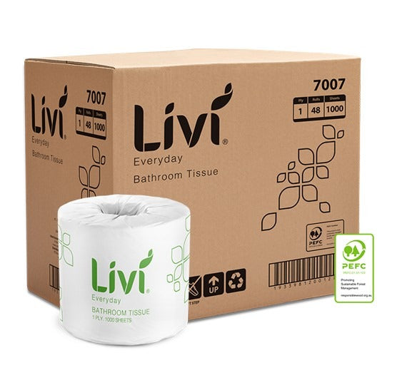 Livi Basics Toilet Tissue 1 Ply 1000 Sheets (Box of 48)