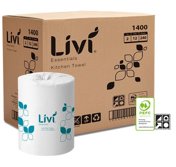 Livi Essentials Kitchen Towel 2 Ply 240 Sheets (Box of 12)