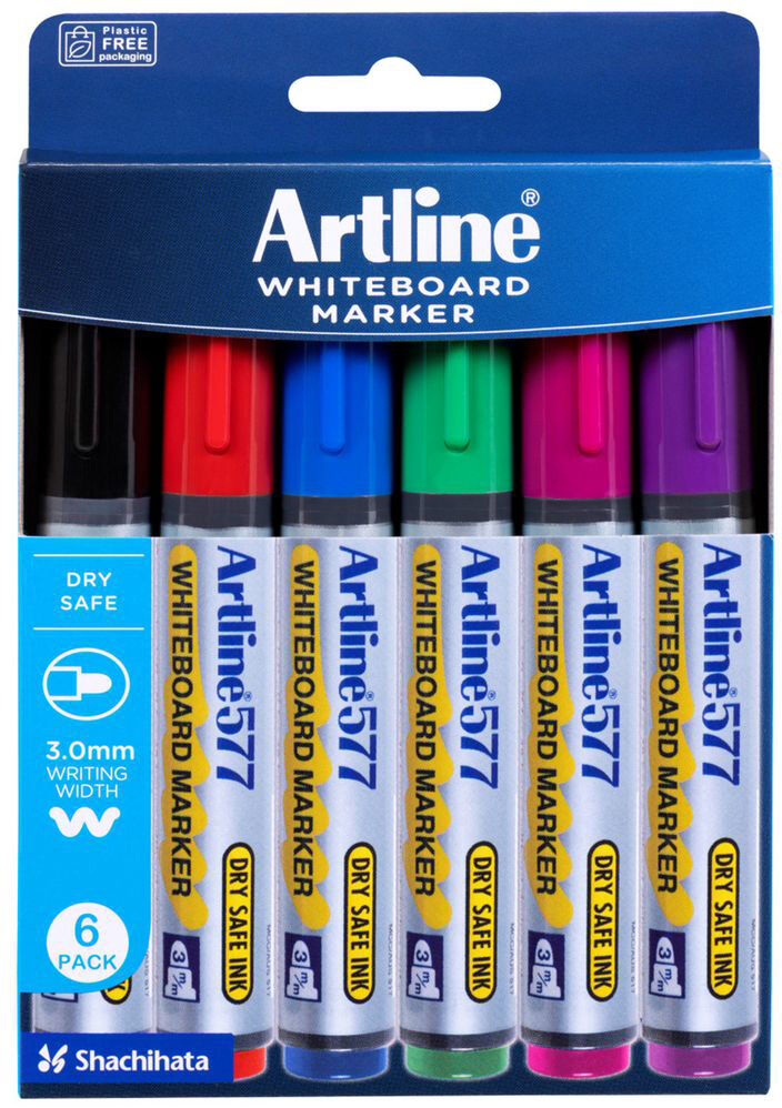 Artline 577 Whiteboard Markers Bullet Assorted (Pack of 6)