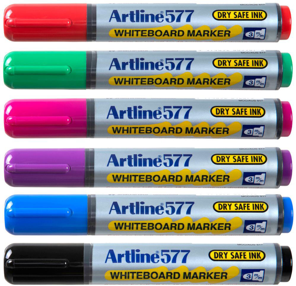 Artline 577 Whiteboard Markers Bullet Assorted (Pack of 6)