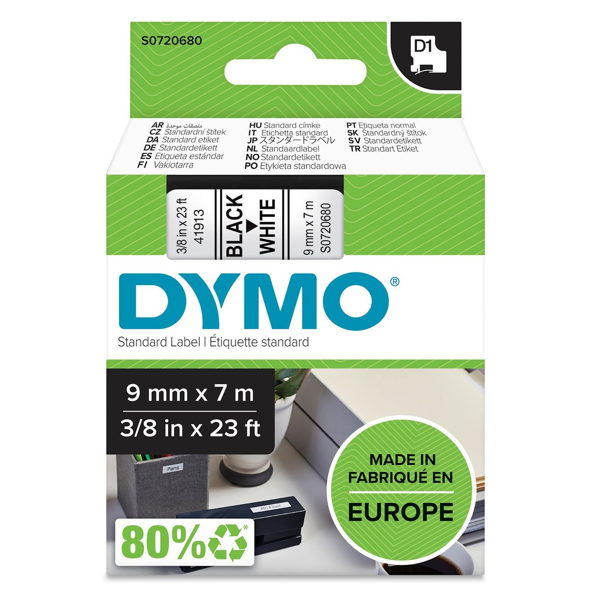 Dymo D1 Label Tape 9mm x 7m - Black on White
