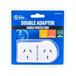 The Brute Power Co. Flat Double Adaptor with Surge Protection - White