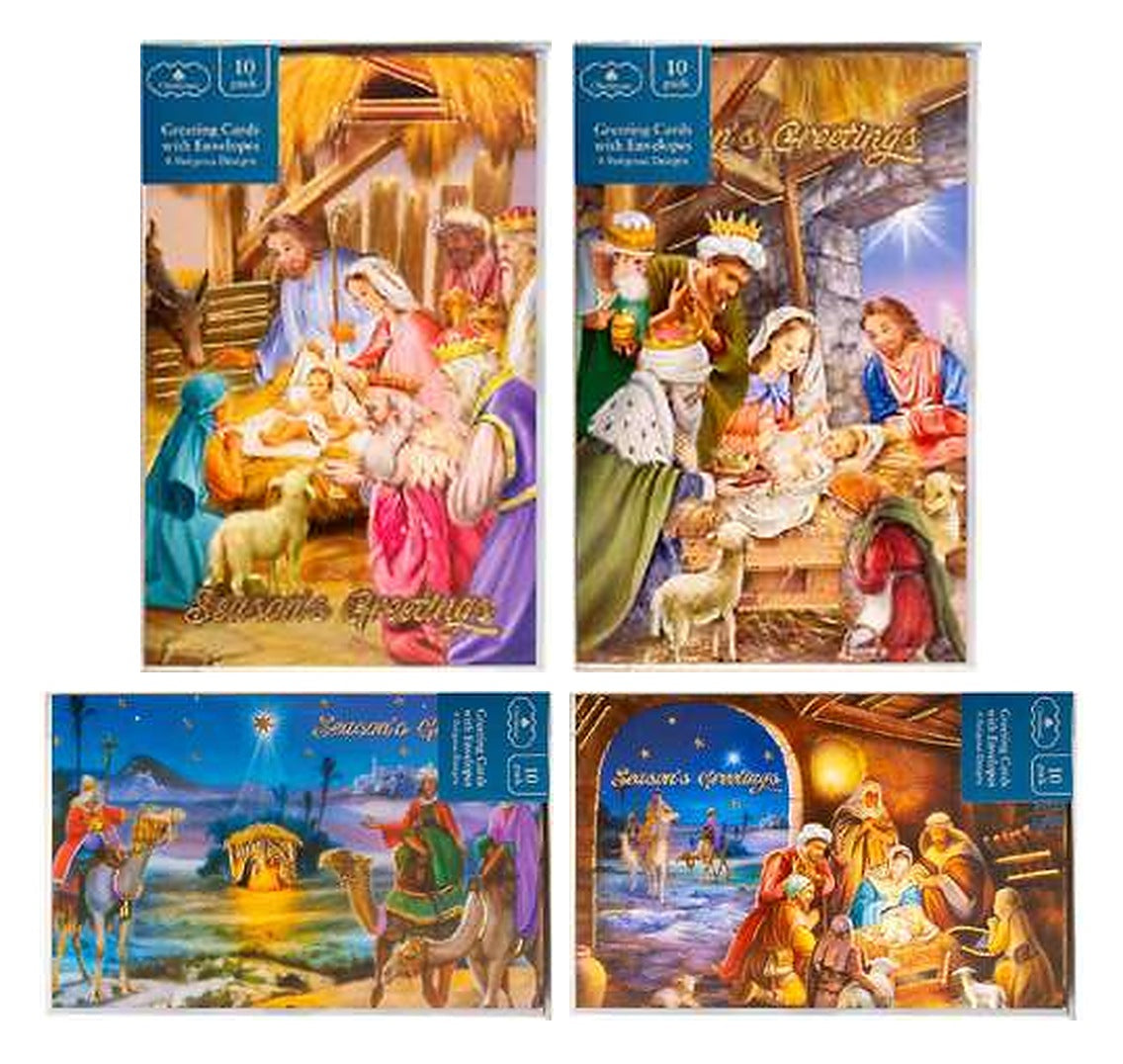 Christmas Cards (115×177mm) - Textured Foil Religious (Box of 10) — 4 Unique religious designs