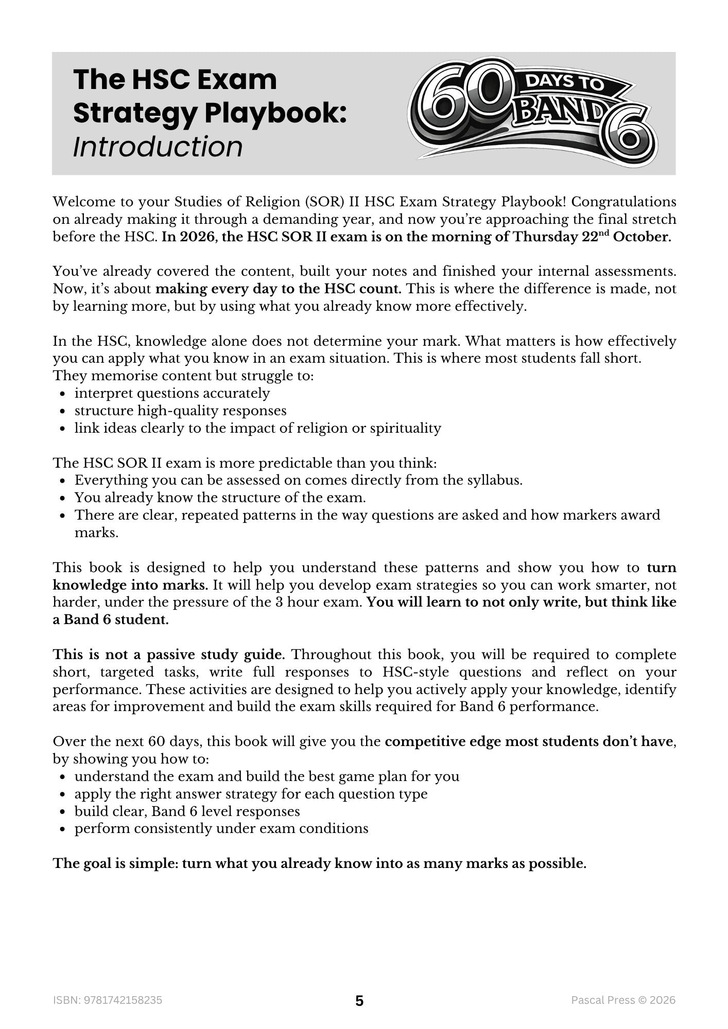 Excel 60 Days to Band 6 Studies of Religion II inside page 2 of 10