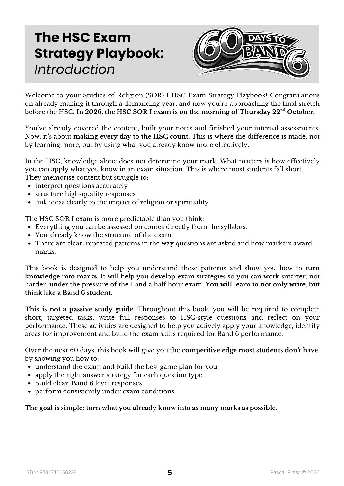 Excel 60 Days to Band 6 Studies of Religion I inside page 2 of 10