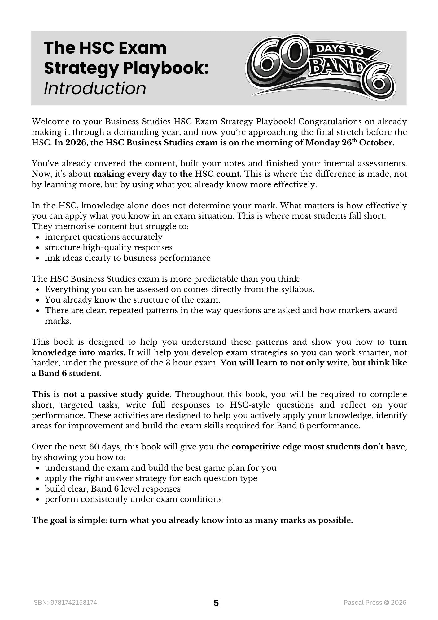 Excel 60 Days to Band 6 Business Studies inside page 2 of 10
