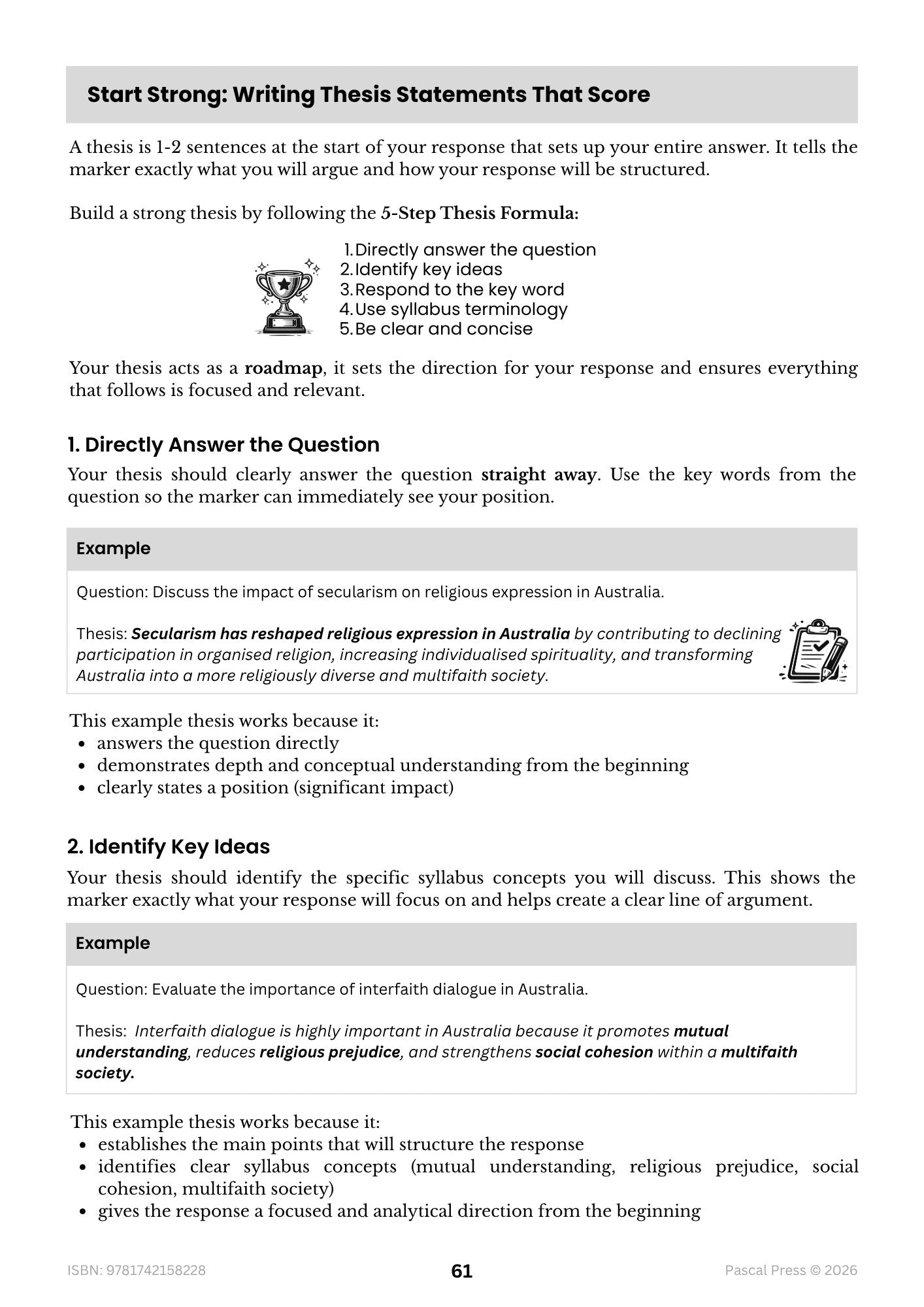 Excel 60 Days to Band 6 Studies of Religion I inside page 7 of 10