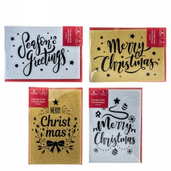 Christmas Cards Glitter Film Foil 10.5 X 15CM Box of 6