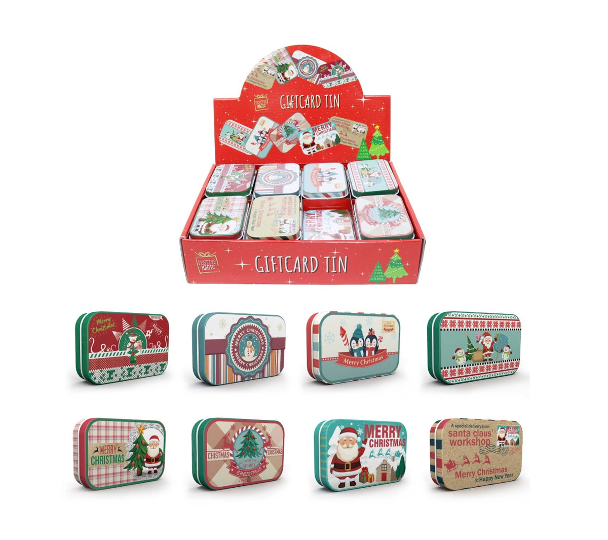 Christmas Gift Card Mini Retro Tin 12 Assorted