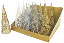 Christmas Decoration Glitter Wire 20CM Tree Cone 4 Assorted