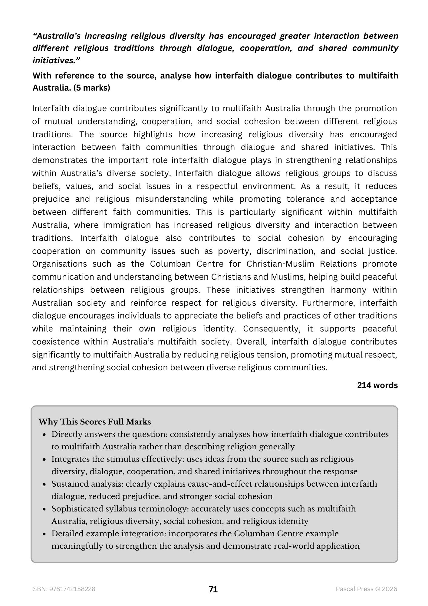 Excel 60 Days to Band 6 Studies of Religion I inside page 8 of 10
