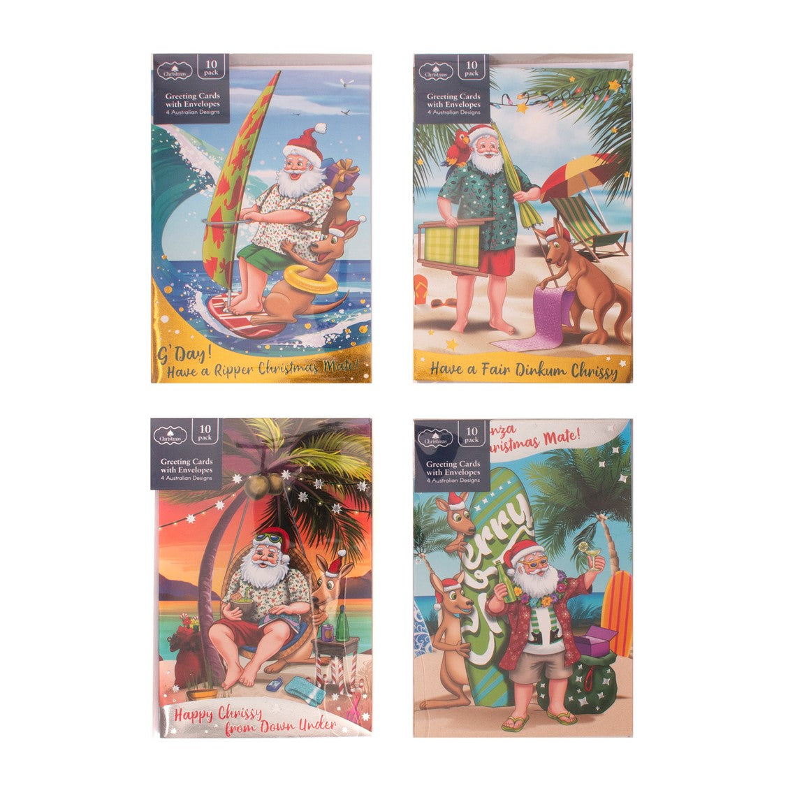 Christmas Cards 115X177MM Aussie Santa Pack of 10
