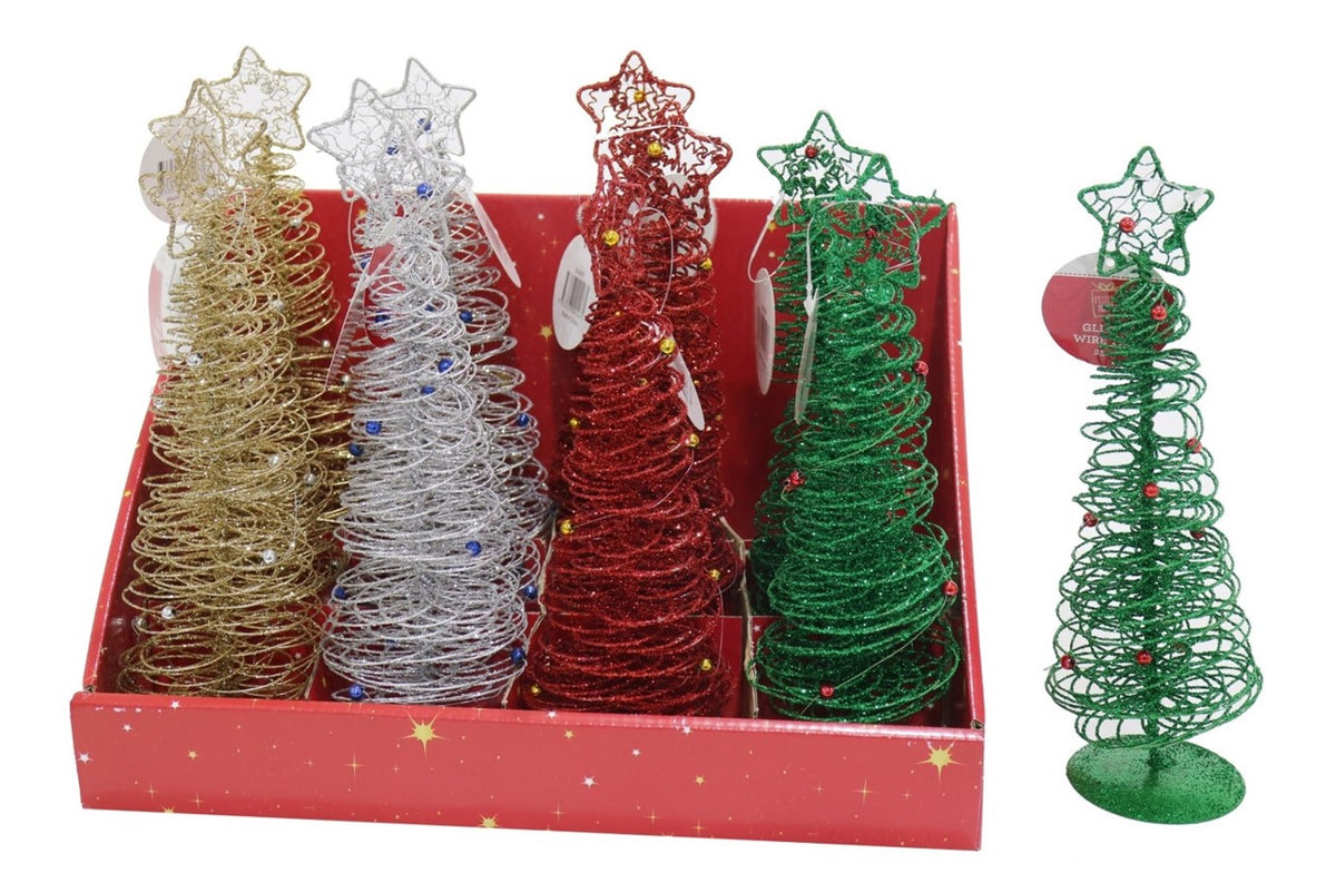 Christmas Decoration Glitter Wire 25CM Tree Spiral 4 Assorted