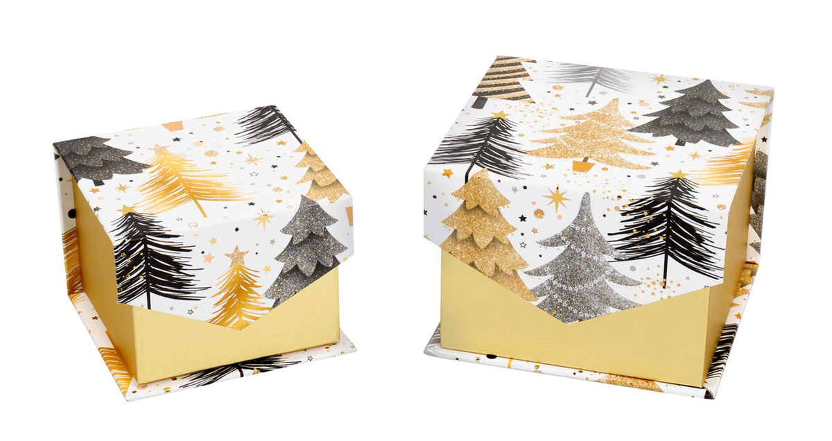 Christmas Gift Box 110 & 80MM Set of 2 Flip Lid Gold Foil