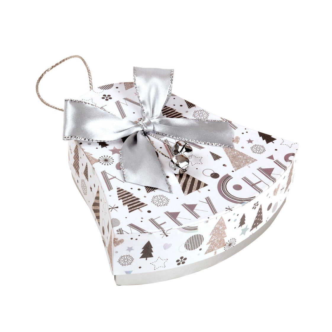 Gift Box Christmas 135X135X54MM Bell Shape with Silver Foil & Bow