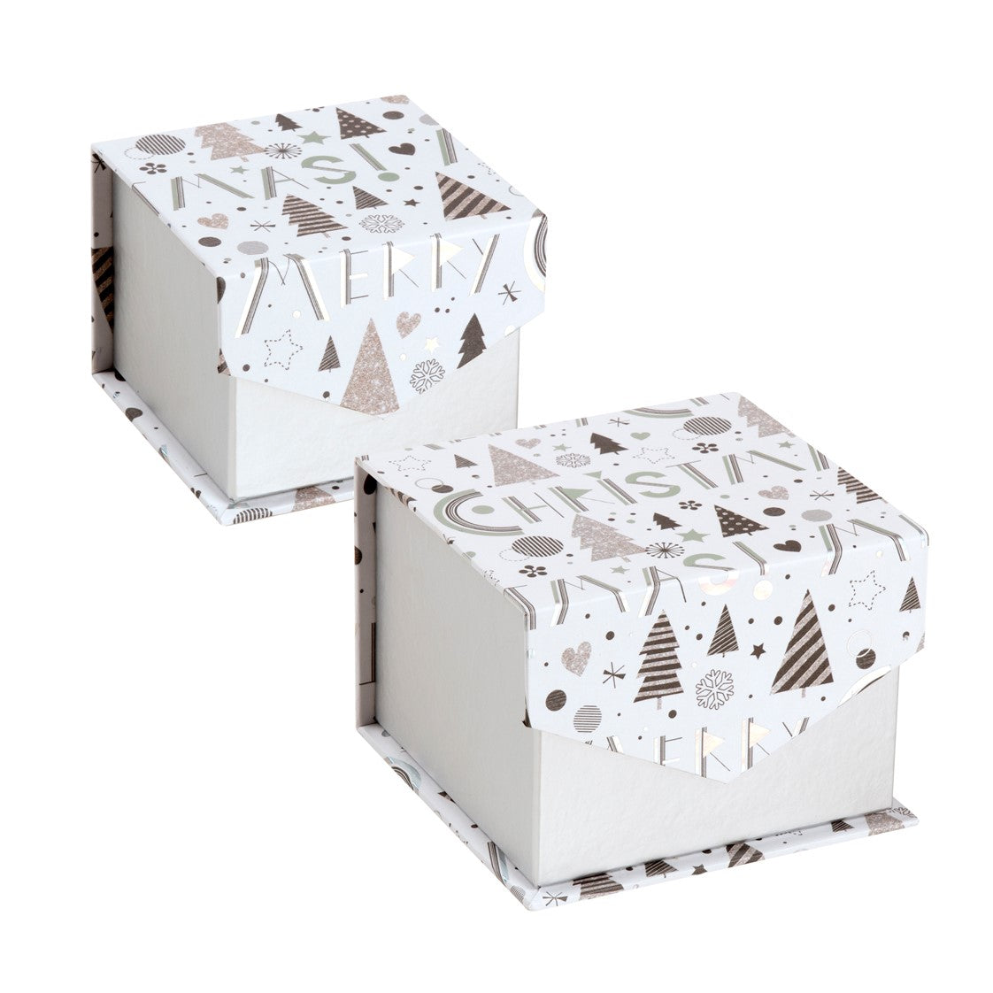 Gift Box Christmas 110 & 80MM Set of 2 Lift Up Lid with Silver Foil