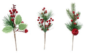 Christmas Decoration 34CM Berry with Foliage Pick 3 Assorted