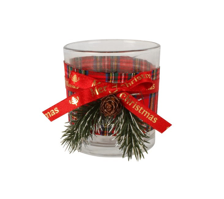 Tealight Holder Christmas 7X8CM Tartan