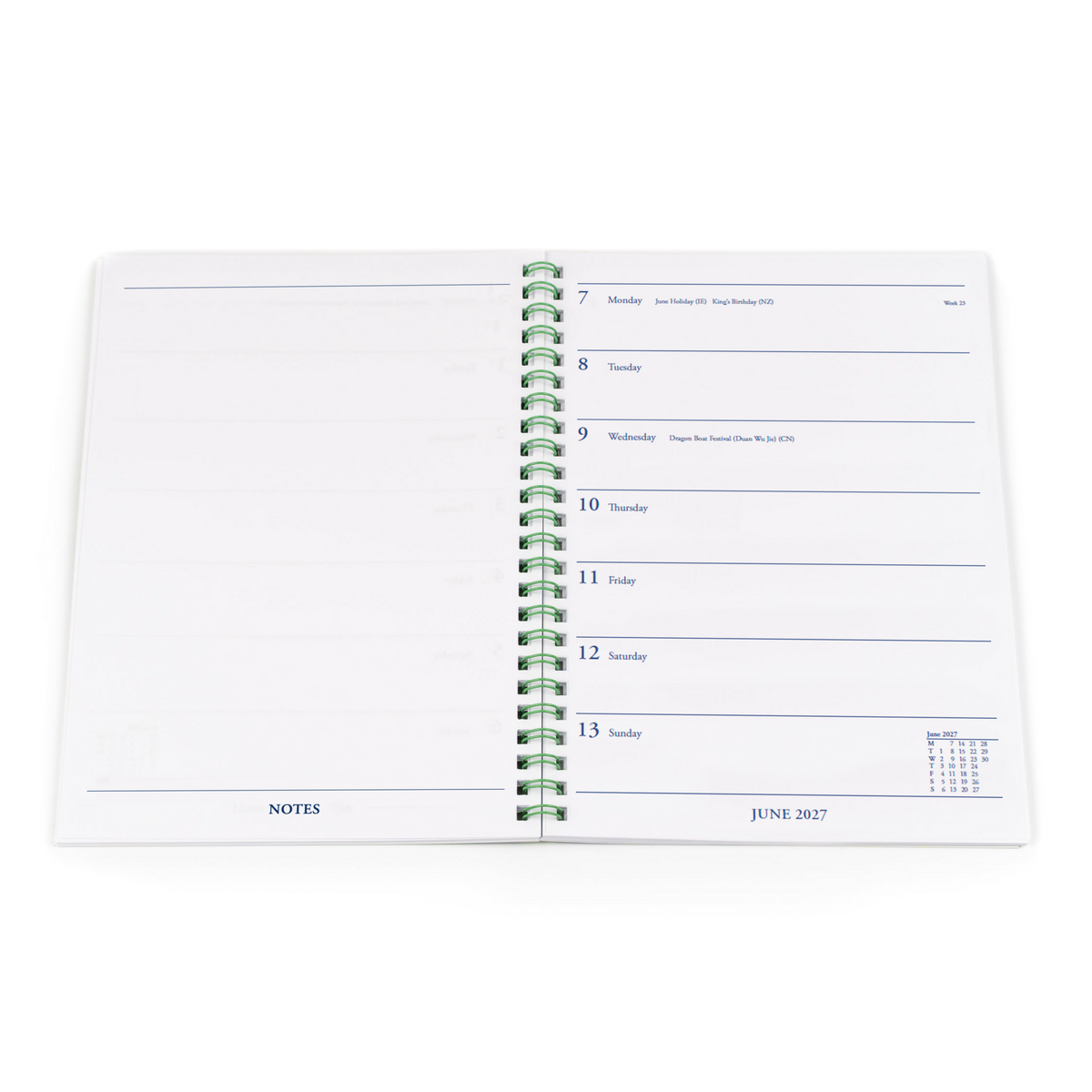 Collins Colplan 2027 Diary (A5, Week to View, with Notes) - Green