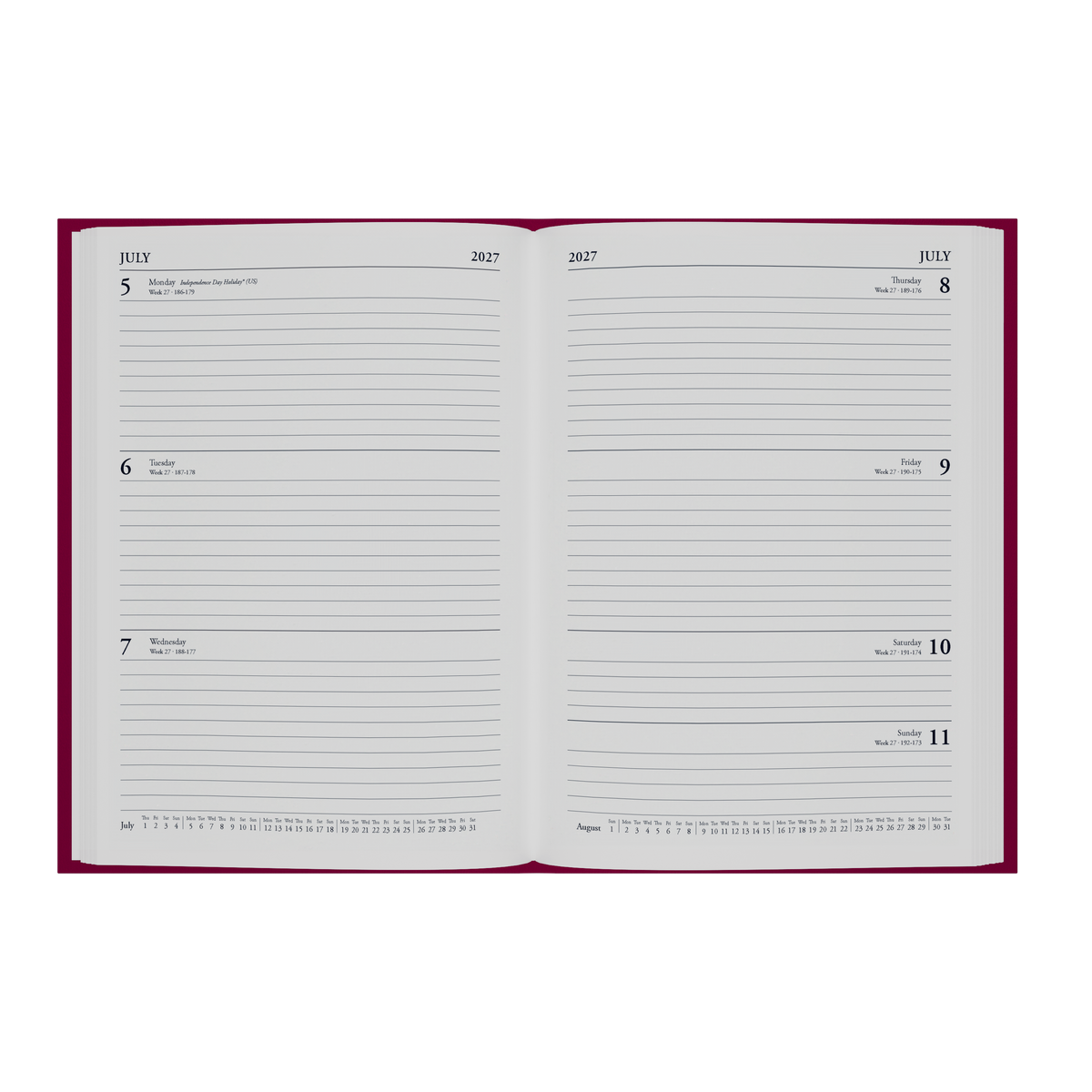 Collins Essential 2027 Diary (A5, Week to View) - Maroon - view 4