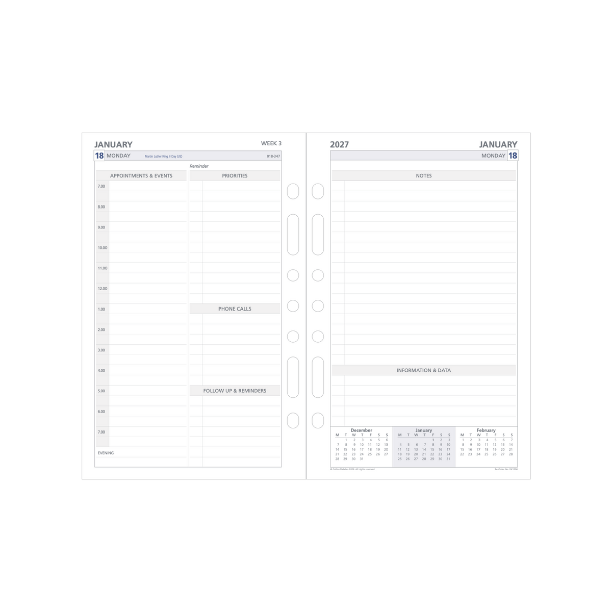 Collins Debden DayPlanner 2027 Desk Diary Refill (216 x 140mm, 2 Pages per Day, 7-Ring) - view 2