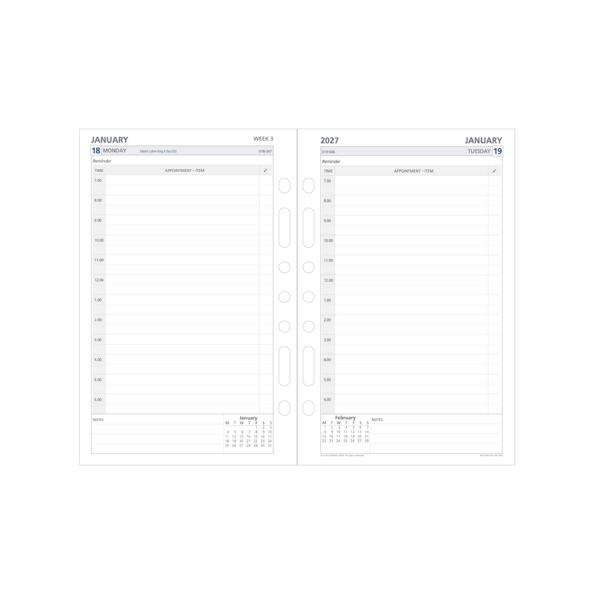 Collins Debden DayPlanner 2027 Desk Diary Refill (216 x 140mm, Day to a Page, 7-Ring) - view 2