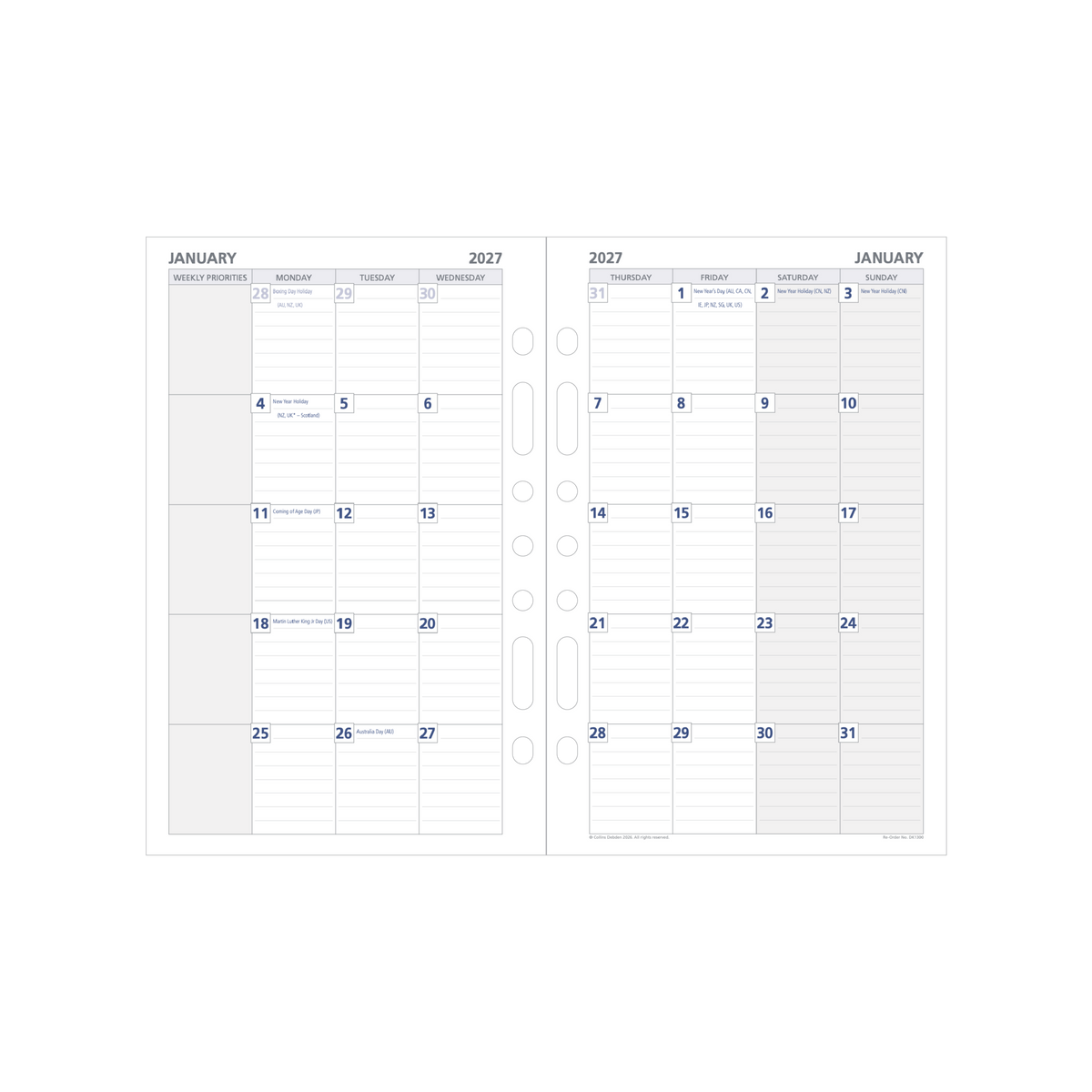 Collins Debden DayPlanner 2027 Desk Diary Refill (216 x 140mm, Month to View, 7-Ring) - view 2