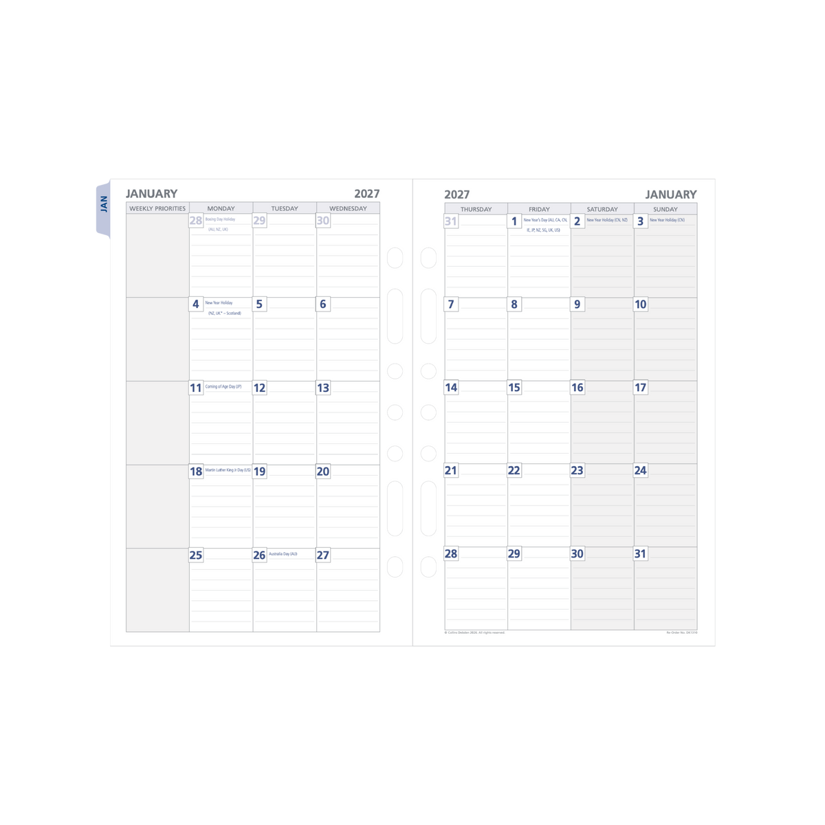 Collins Debden DayPlanner 2027 Desk Diary Refill (216 x 140mm, Month to View, 7-Ring, Monthly Tabs) - view 2