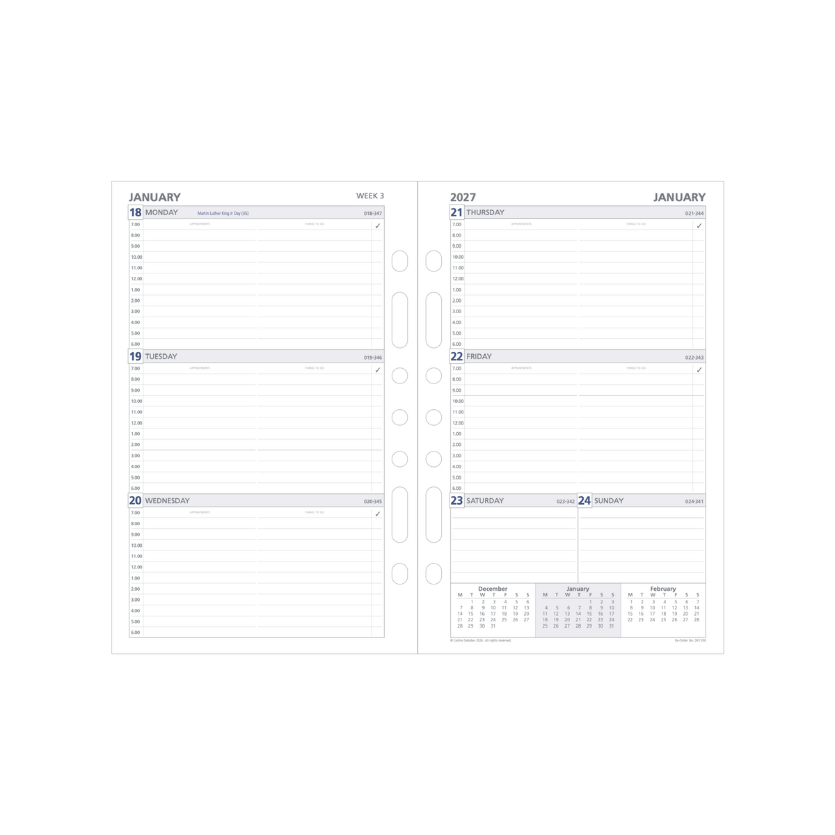 Collins Debden DayPlanner 2027 Desk Diary Refill (216 x 140mm, Week to View, 7-Ring) - view 2