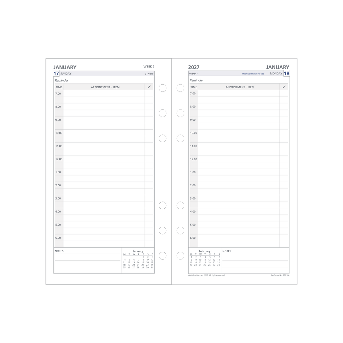 Collins Debden DayPlanner 2027 Personal Diary Refill (172 x 96mm, Day to a Page, 6-Ring) - view 2