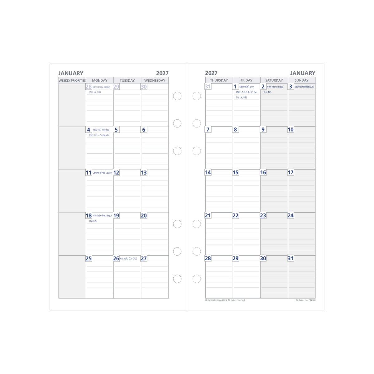 Collins Debden DayPlanner 2027 Personal Diary Refill (172 x 96mm, Month to View, 6-Ring) - view 2
