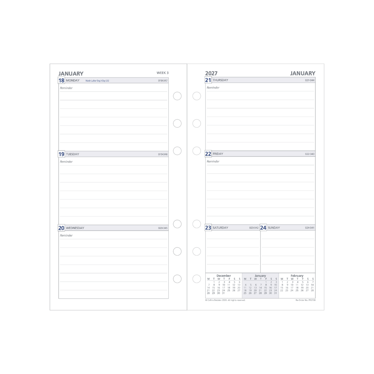 Collins Debden DayPlanner 2027 Personal Diary Refill (172 x 96mm, Week to View, 6-Ring) - view 2