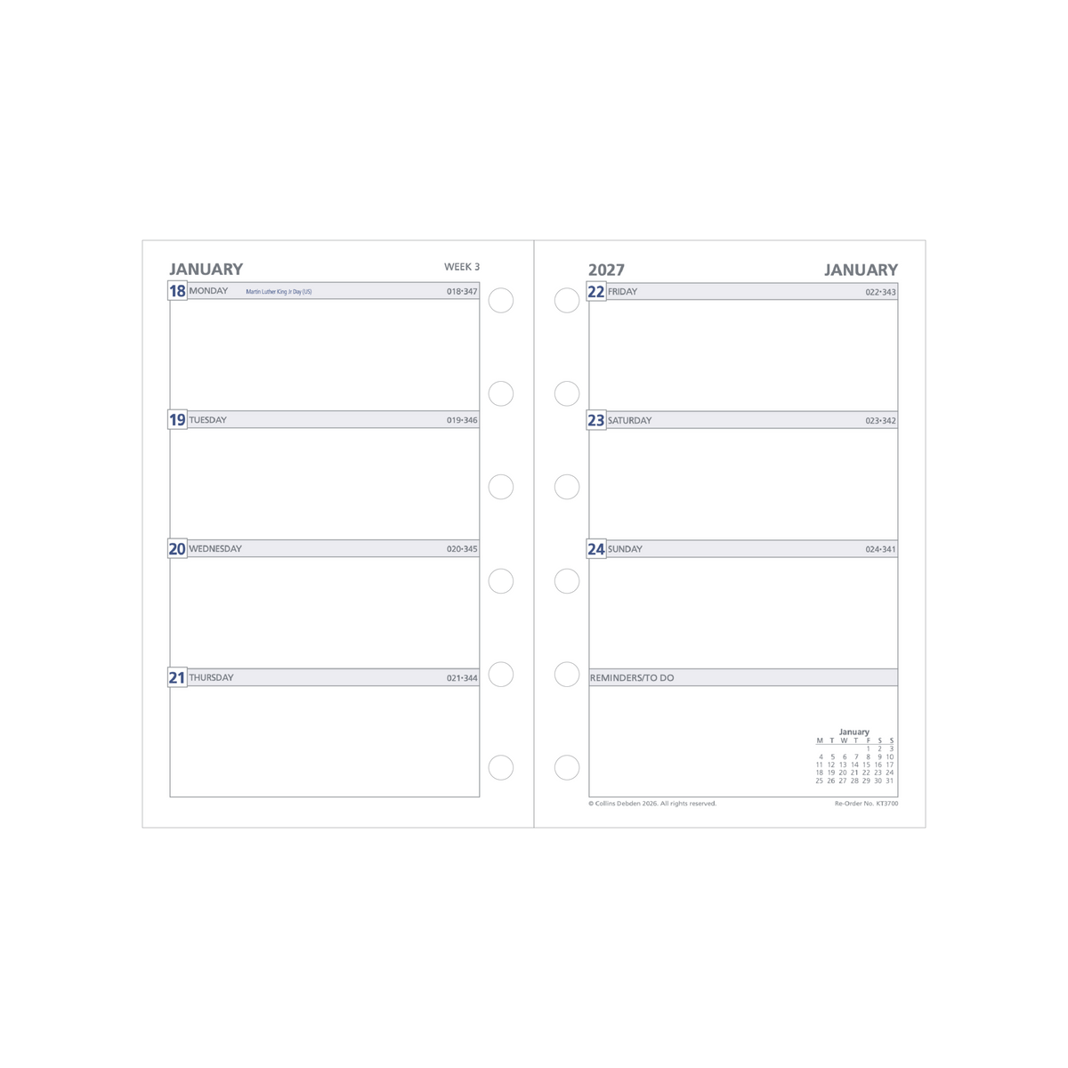Collins Debden DayPlanner 2027 Pocket Diary Refill (120 x 80mm, Week to View, 6-Ring) - view 2