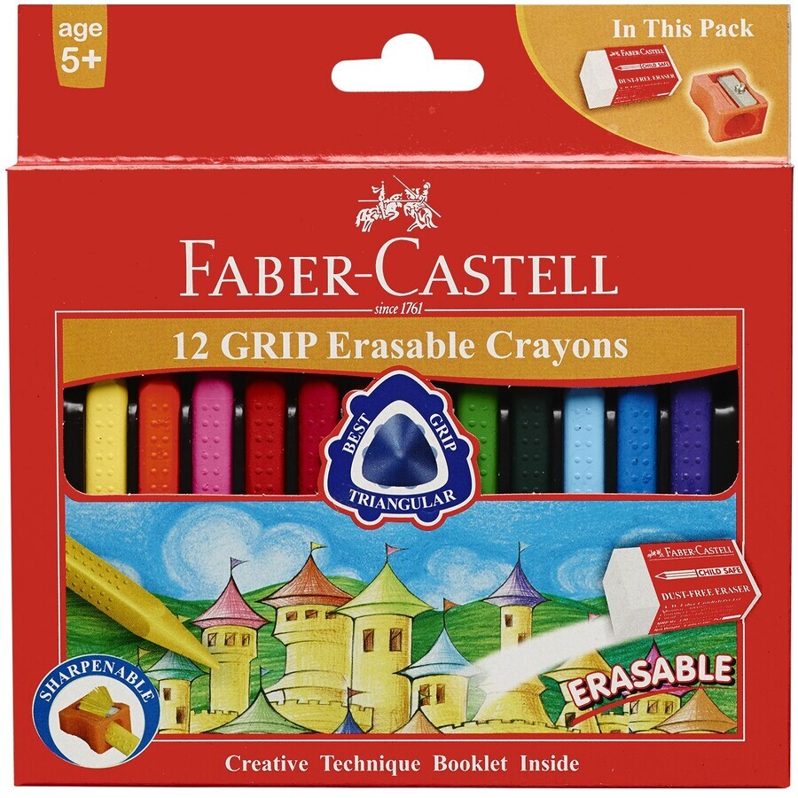 Faber-Castell Grip Erasable Crayons (Pack of 12)