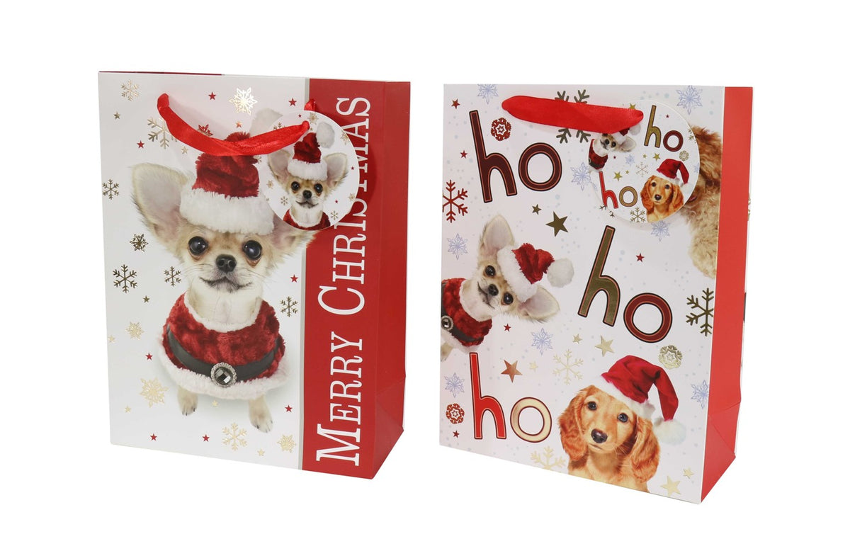 Gift Bag Christmas 18X24X8CM Med Chihuahua Foil with Hs Tag Assorted