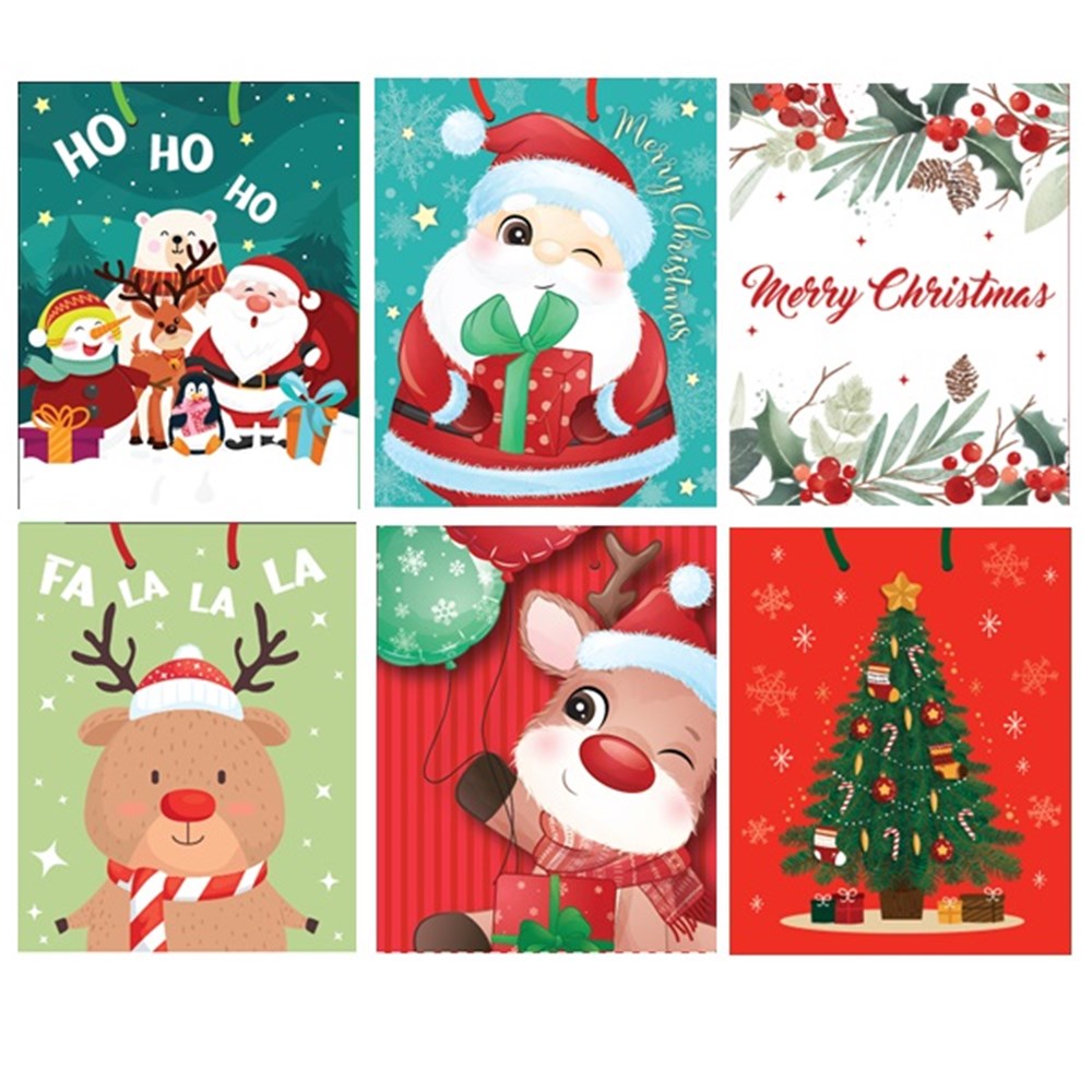 Gift Bag Christmas 180X229X98MM Medium 6 Assorted