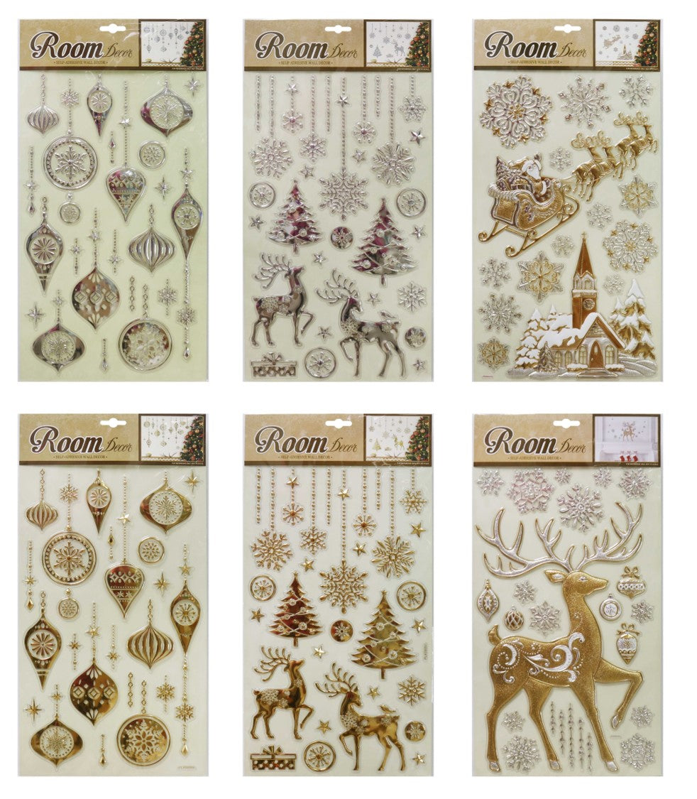 Christmas Stickers 24X41CM Large Wall Metallic Puffy Assorted