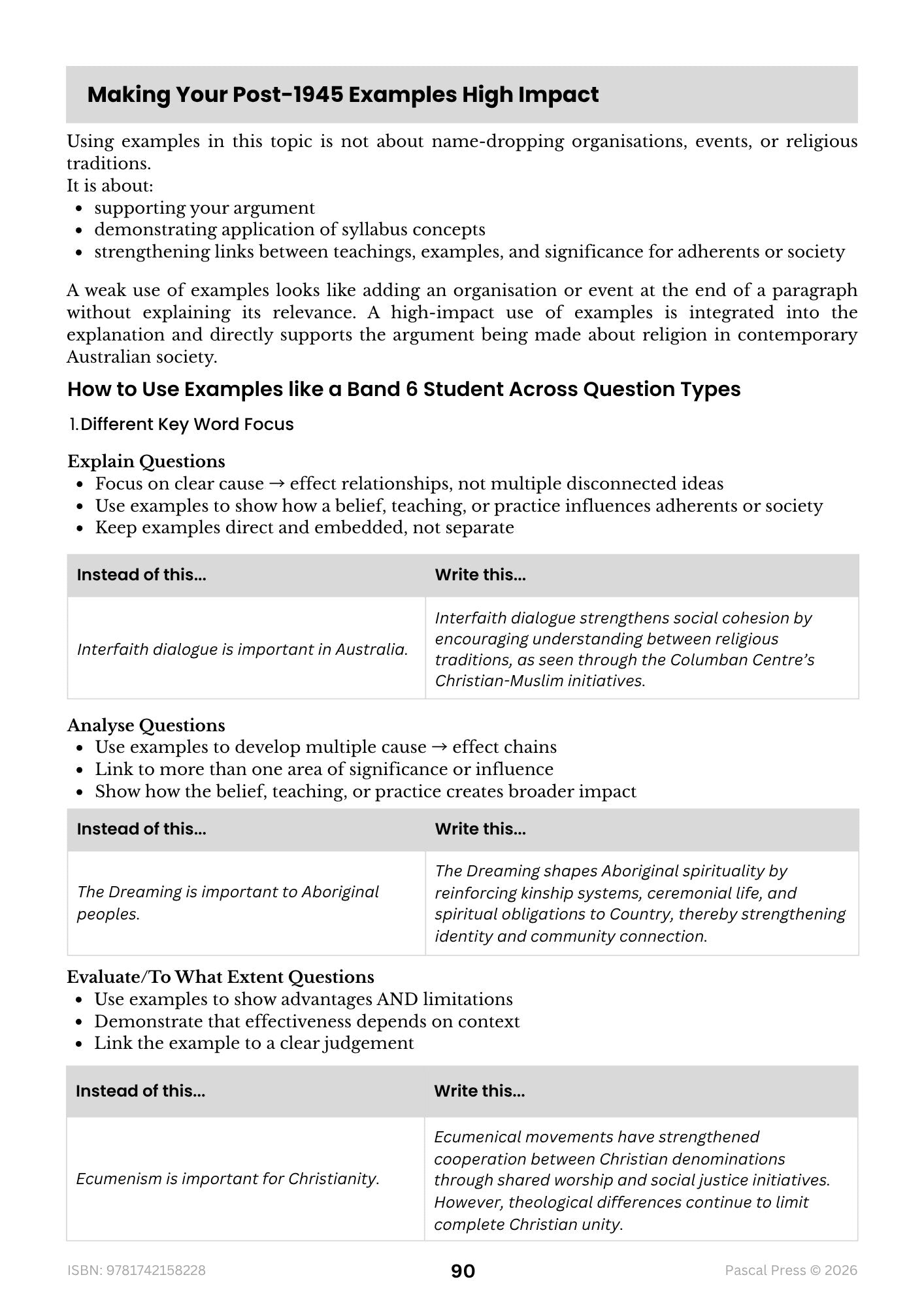 Excel 60 Days to Band 6 Studies of Religion I inside page 9 of 10