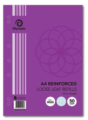 A4 Reinforced Loose Leaf Refills - 2mm Graph (50 Leaf)