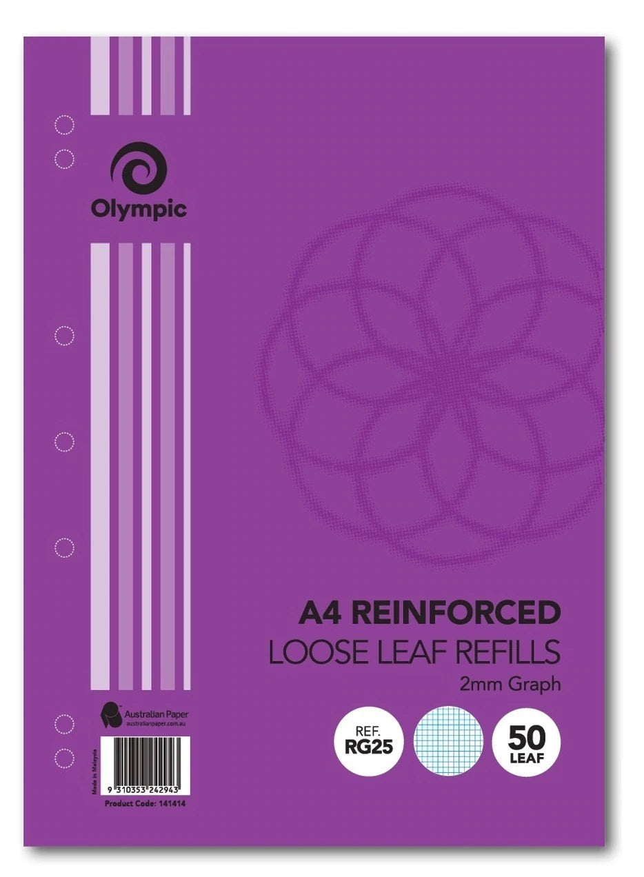 A4 Reinforced Loose Leaf Refills - 2mm Graph (50 Leaf)