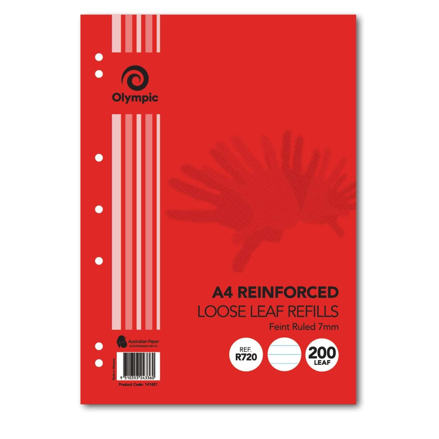 Olympic A4 Reinforced Loose Leaf Refill - 7mm Ruled (200 Leaf)
