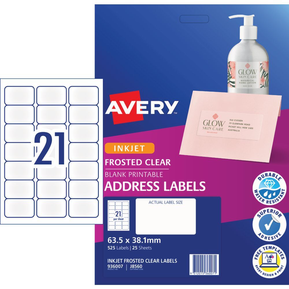 Avery Frosted Clear Address Labels - Blank Printable (525 Labels / 25 Sheets)