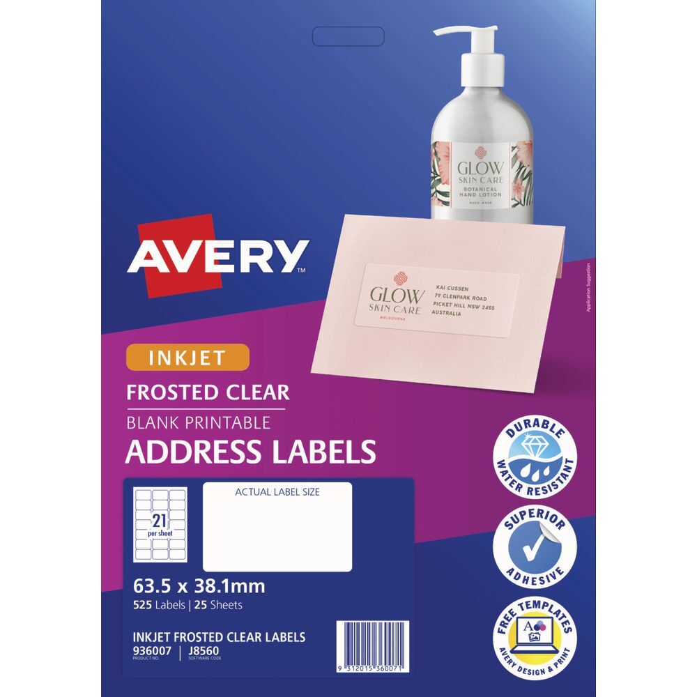 Avery Frosted Clear Address Labels - Blank Printable (525 Labels / 25 Sheets)